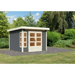 Karibu Blockbohlenhaus Kastorf 6 terragrau