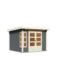 Karibu Blockbohlenhaus Kastorf 6 terragrau