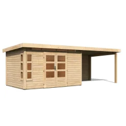 Karibu Blockbohlenhaus Kastorf 7 naturbelassen mit Anbaudach und Rückwand