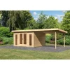 Karibu Blockbohlenhaus Radeburg 2 naturbelassen mit Anbaudach