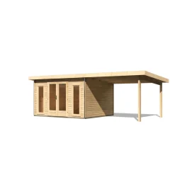 Karibu Blockbohlenhaus Radeburg 2 naturbelassen mit Anbaudach