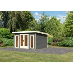 Karibu Blockbohlenhaus Radeburg 2 terragrau