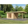 Karibu Blockbohlenhaus Radeburg 1 naturbelassen mit Anbaudach