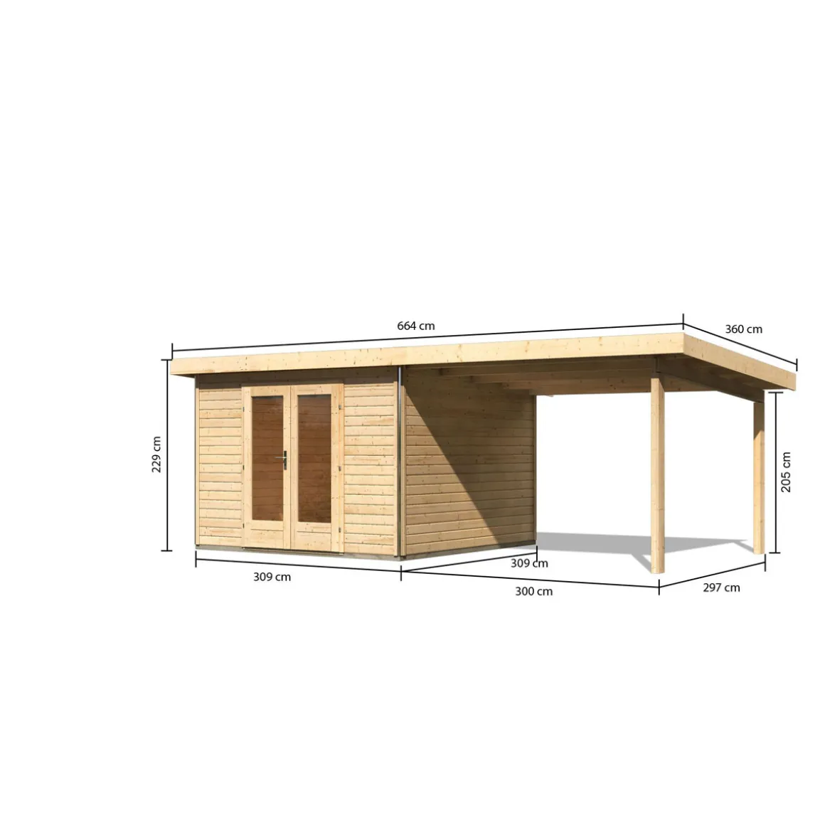 Karibu Blockbohlenhaus Radeburg 1 naturbelassen mit Anbaudach