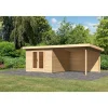 Karibu Blockbohlenhaus Radeburg 1 naturbelassen mit Anbaudach und Rückwand