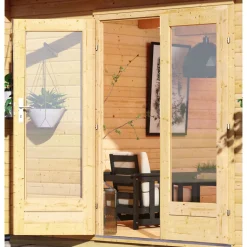 Karibu Blockbohlenhaus Radeburg 1 naturbelassen mit Anbaudach und Rückwand