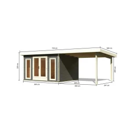 Karibu Blockbohlenhaus Radeburg 2 terragrau mit Anbaudach