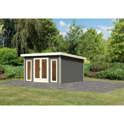 Karibu Blockbohlenhaus Radeburg 3 terragrau