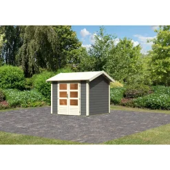 Karibu Blockbohlenhaus Theres 3 terragrau