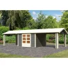 Karibu Blockbohlenhaus Theres 7 terragrau mit 2 Dachausbauelementen