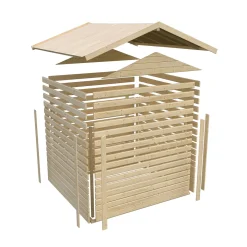 Karibu Blockbohlenhaus Theres 3 naturbelassen mit 2 Dachausbauelementen