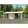 Karibu Blockbohlenhaus Theres 3 terragrau mit 2 Dachausbauelementen