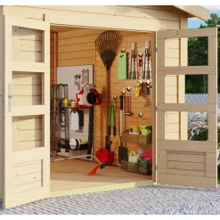 Karibu Blockbohlenhaus Theres 3 naturbelassen mit Dachausbauelement