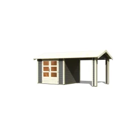 Karibu Blockbohlenhaus Theres 3 terragrau mit Dachausbauelement