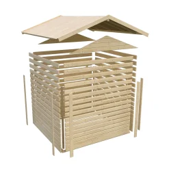 Karibu Blockbohlenhaus Theres 3 terragrau mit Dachausbauelement