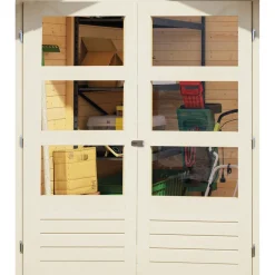 Karibu Gartenhaus Askola 4 terragrau mit Anbaudach und Seiten