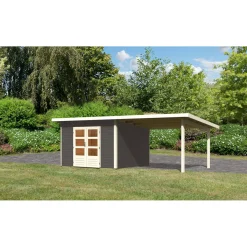 Karibu Gartenhaus Northeim 3 terragrau 40 mm mit Anbaudach