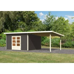 Karibu Gartenhaus Northeim 5 terragrau 40 mm mit Anbaudach