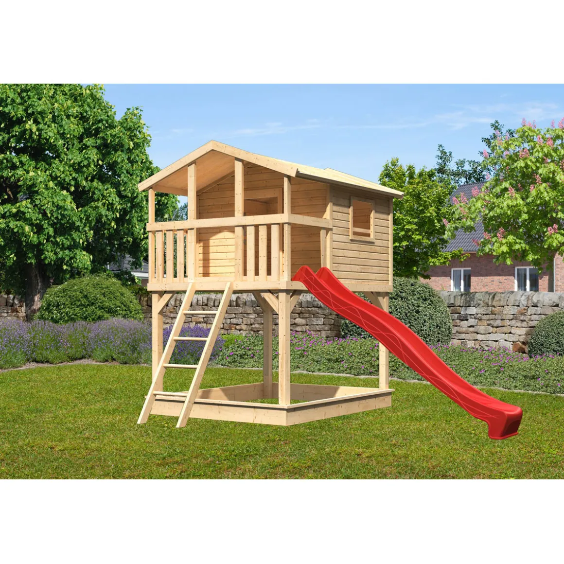 Karibu Stelzenhaus Benjamin naturbelassen inkl Rutsche rot