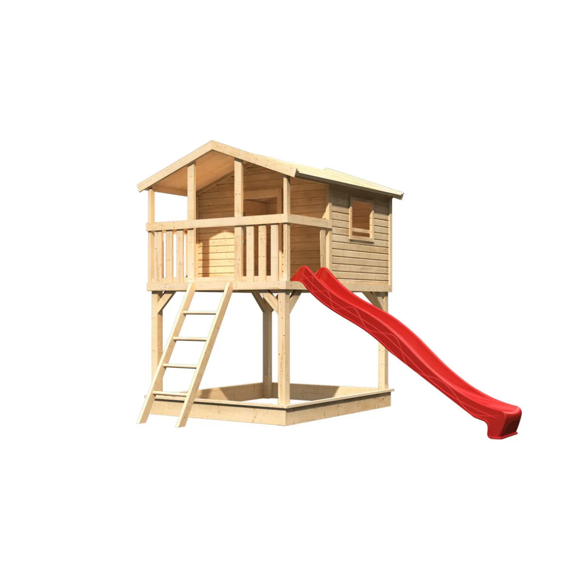 Karibu Stelzenhaus Benjamin naturbelassen inkl Rutsche rot