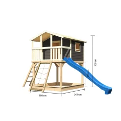 Karibu Stelzenhaus Benjamin natur inkl Rutsche blau und Netzrampe