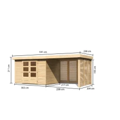 Karibu BBH Askola 4 Set mit Anbaudach naturbelassen