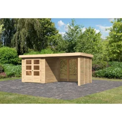 Karibu BBH Askola 2 Set mit Anbaudach naturbelassen