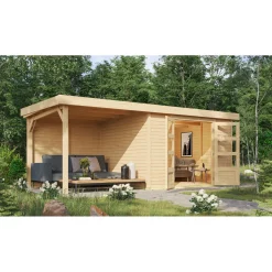 Karibu BBH Askola 5 Set mit Anbaudach naturbelassen