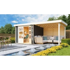 Karibu BBH Askola Set mit Anbaudach terragrau