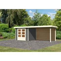 Karibu BBH Askola Set mit Anbaudach terragrau