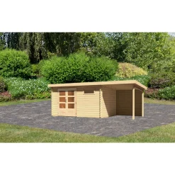 Karibu BBH Bastrup 8 Set mit Anbaudach naturbelassen