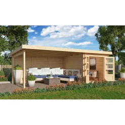 Karibu BBH Bastrup 4 Set mit Anbaudach naturbelassen