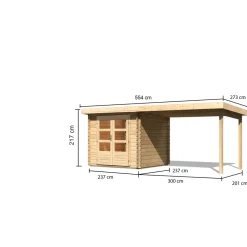Karibu BBH Bastrup 2 Set mit Anbaudach naturbelassen