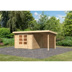 Karibu BBH Bastrup 5 Set mit Anbaudach naturbelassen