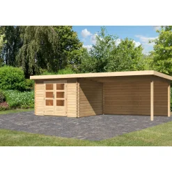 Karibu BBH Bastrup 5 Set mit Anbaudach naturbelassen