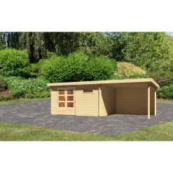 Karibu BBH Bastrup 8 Set mit Anbaudach naturbelassen