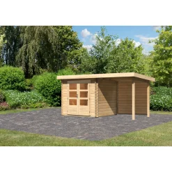 Karibu BBH Bastrup 2 Set mit Anbaudach naturbelassen