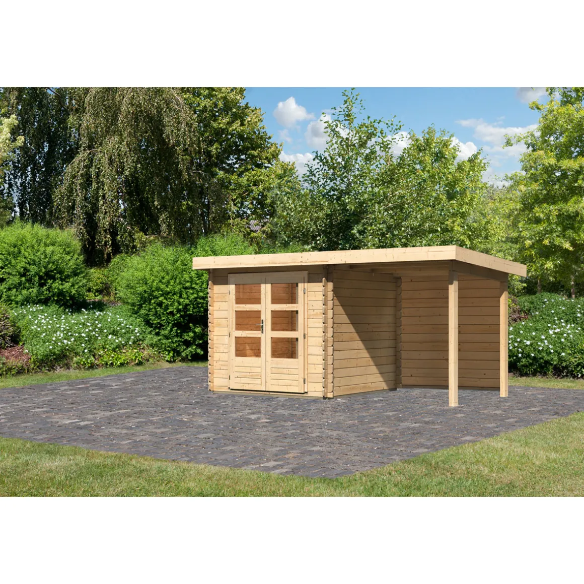 Karibu BBH Bastrup 2 Set mit Anbaudach naturbelassen