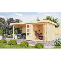 Karibu BBH Bastrup 2 Set mit Anbaudach naturbelassen