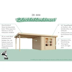 Karibu BBH Bastrup 7 Set mit Anbaudach naturbelassen