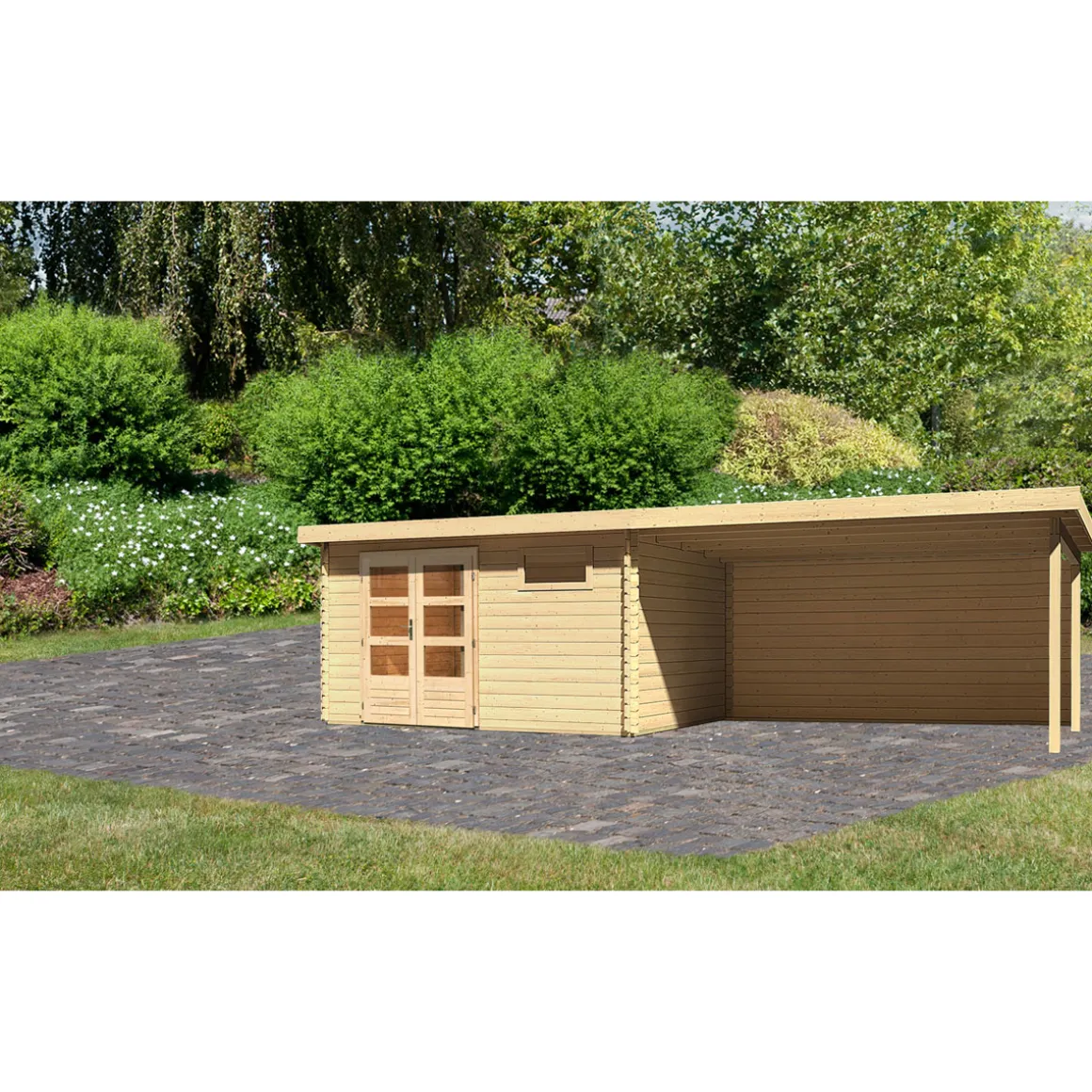 Karibu BBH Bastrup 8 Set mit Anbaudach naturbelassen