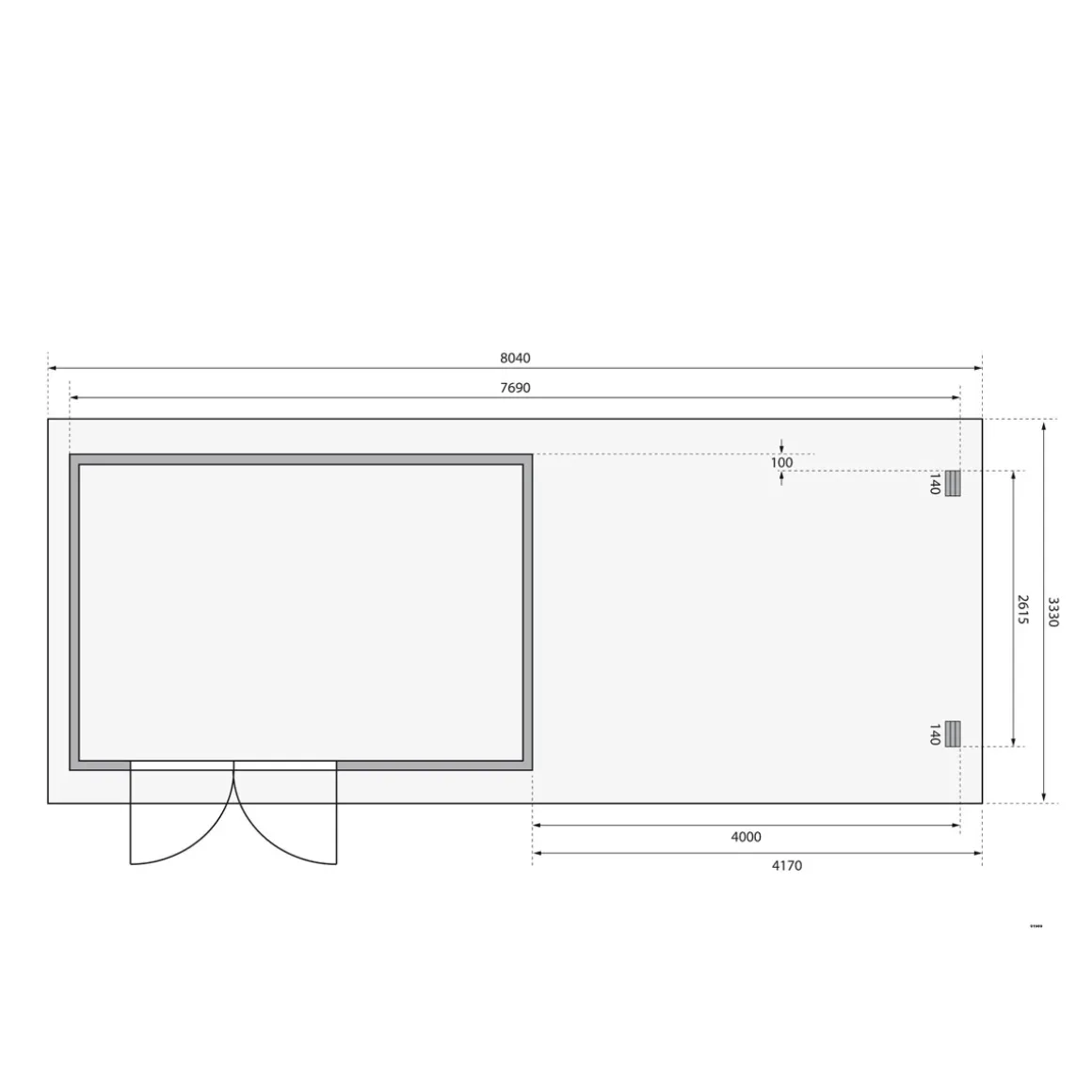 Karibu BBH Bastrup 8 Set mit Anbaudach naturbelassen