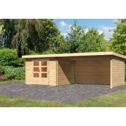 Karibu BBH Bastrup 5 Set mit Anbaudach naturbelassen