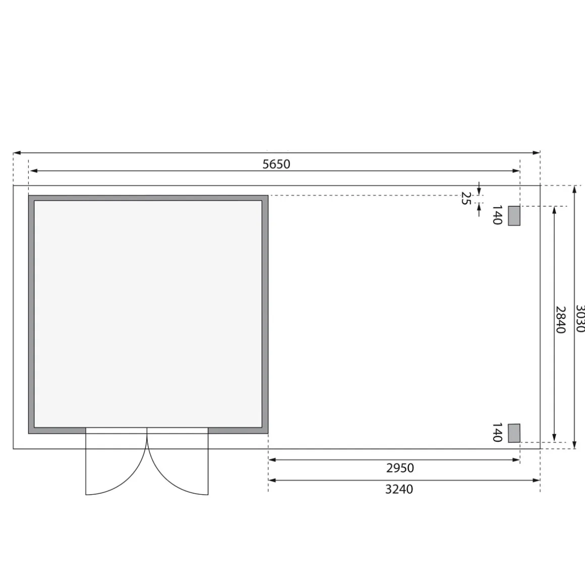 Karibu BBH Kandern 6 Set mit Anbaudach terragrau
