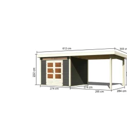 Karibu BBH Kandern 6 Set mit Anbaudach terragrau