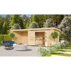 Karibu BBH Kandern 7 Set mit Anbaudach naturbelassen