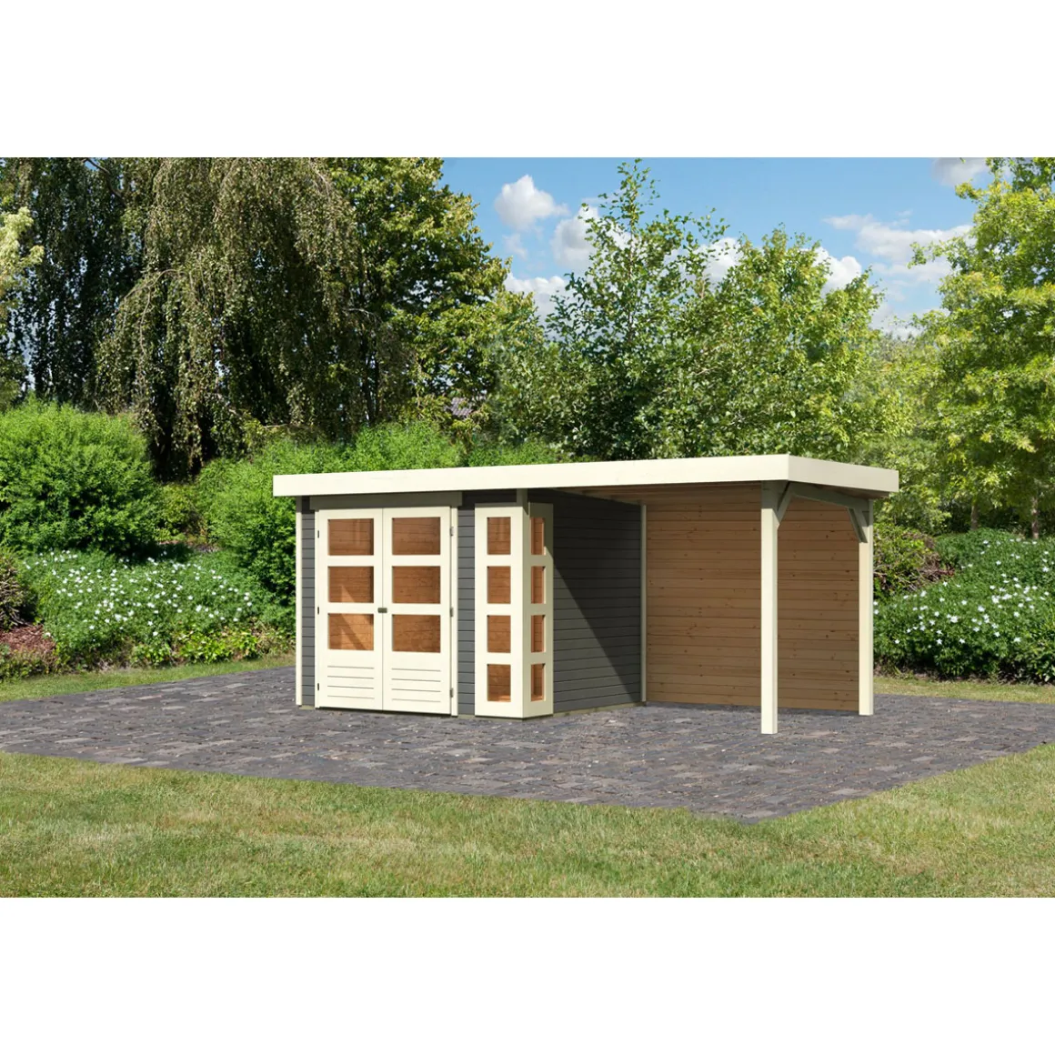 Karibu BBH Kerko 3 Set mit Anbaudach terragrau