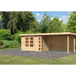 Karibu BBH Kerko 4 Set mit Anbaudach naturbelassen