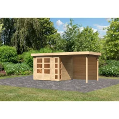 Karibu BBH Kerko 3 Set mit Anbaudach naturbelassen