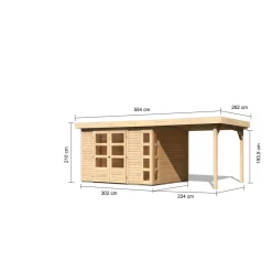 Karibu BBH Kerko 5 Set mit Anbaudach naturbelassen